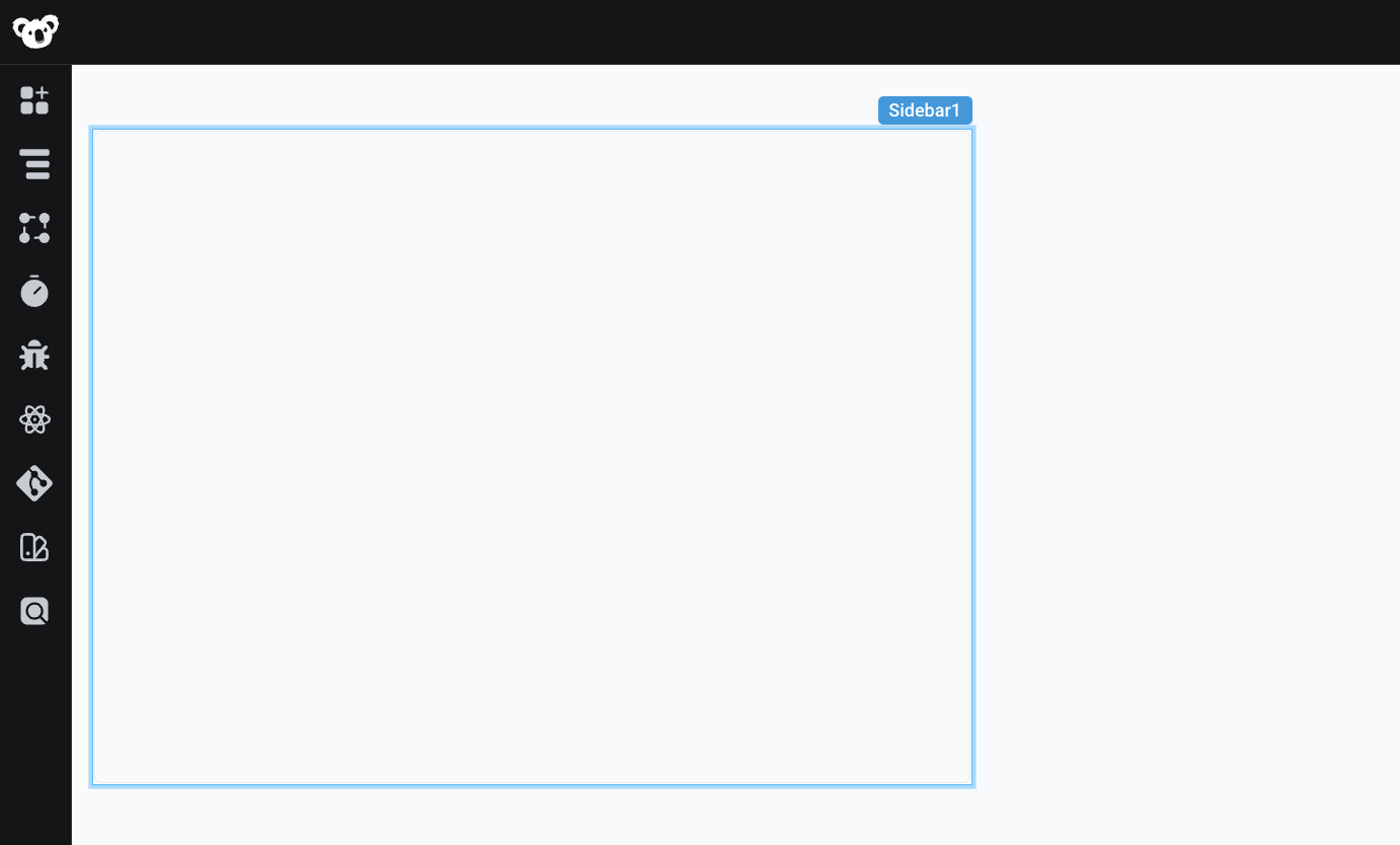 The user has added the custom Sidebar component to the Application frontend canvas.
