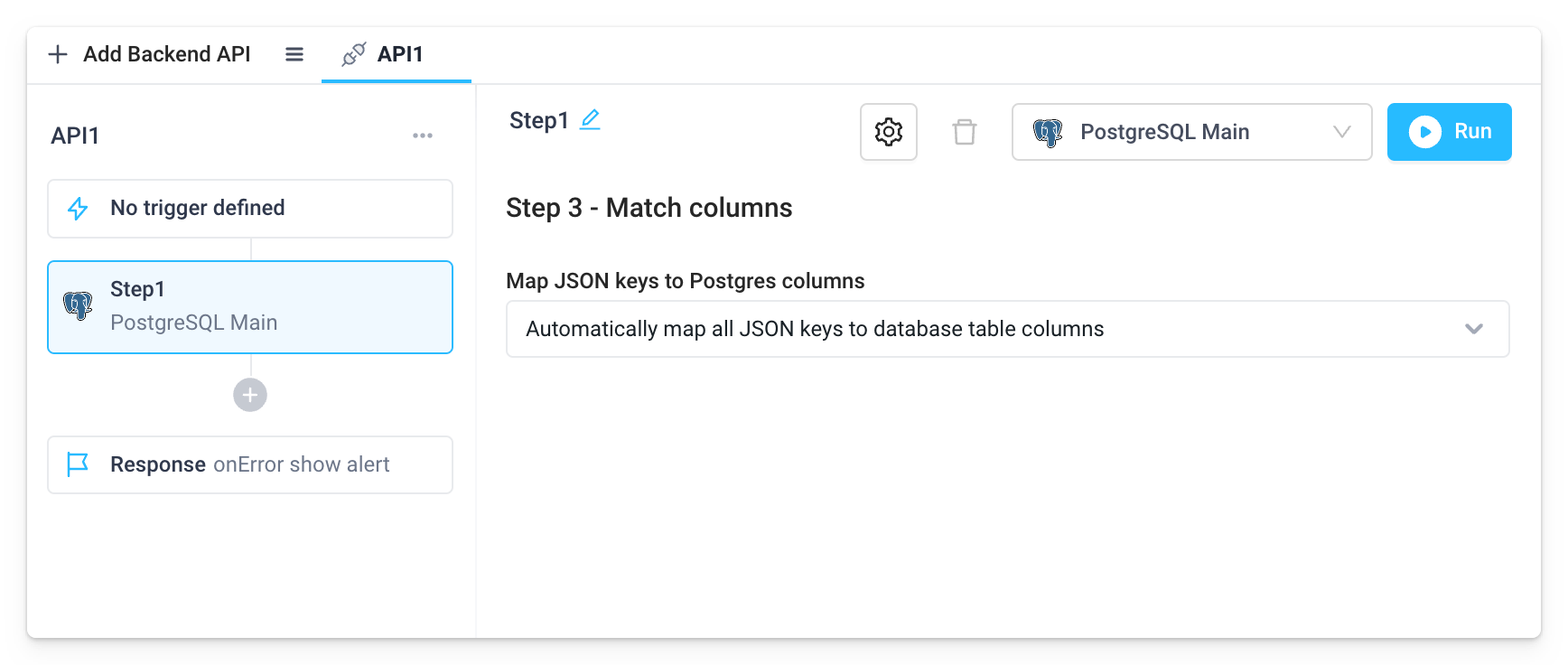 Define the JSON key per SQL column to match columns