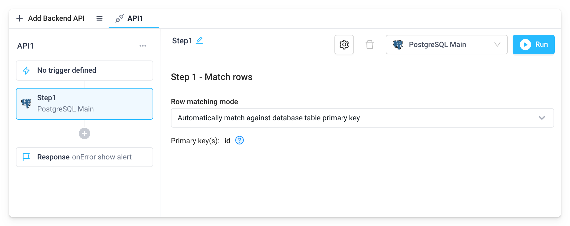 The automatic row matching mode can be picked from a dropdown