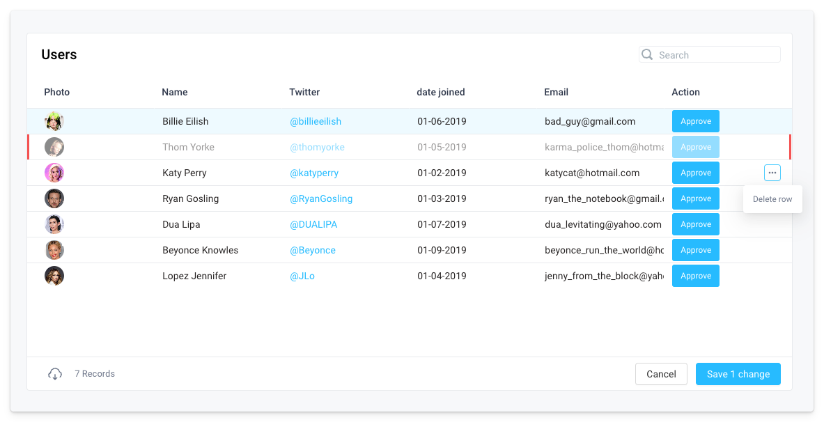 One or more rows can be marked for deletion