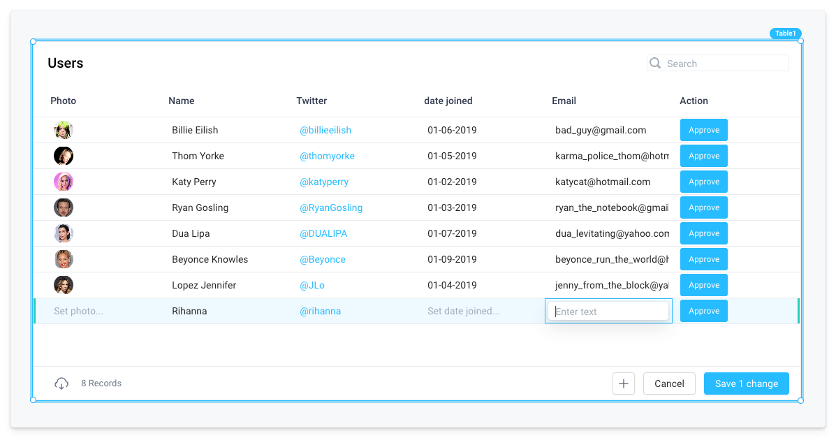 Columns in inserted rows can be edited