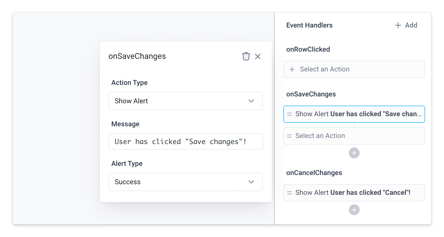 Define what Action should be triggered by the event handler