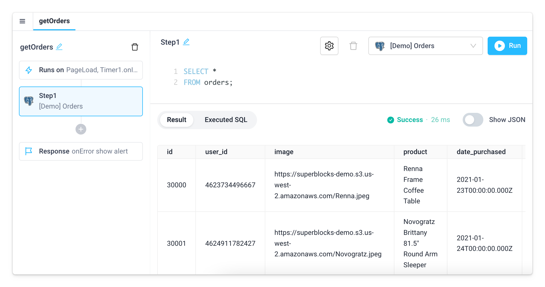 The Backend API was executed to get the results from PostgreSQL