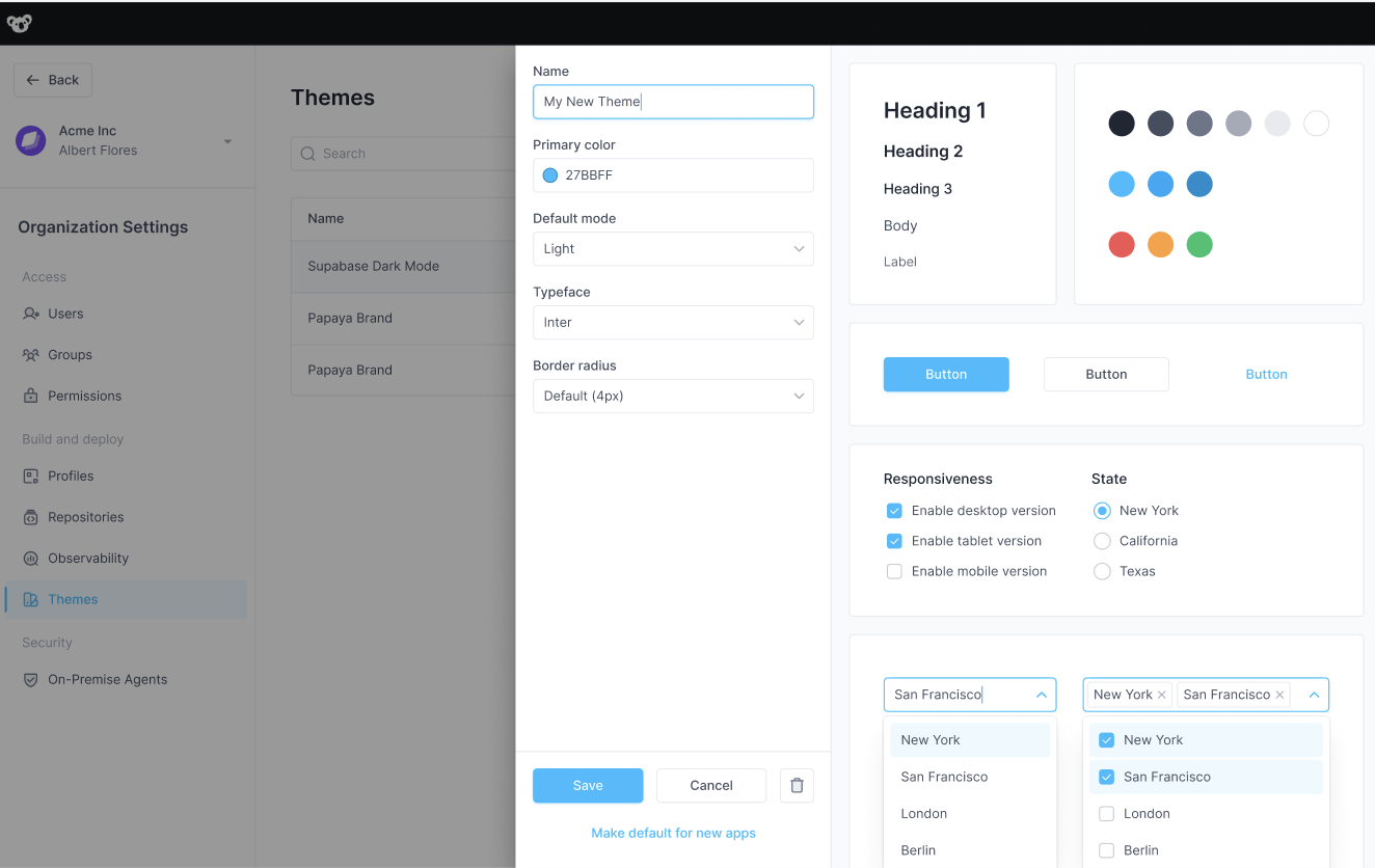 Create a new theme and set the theme properties