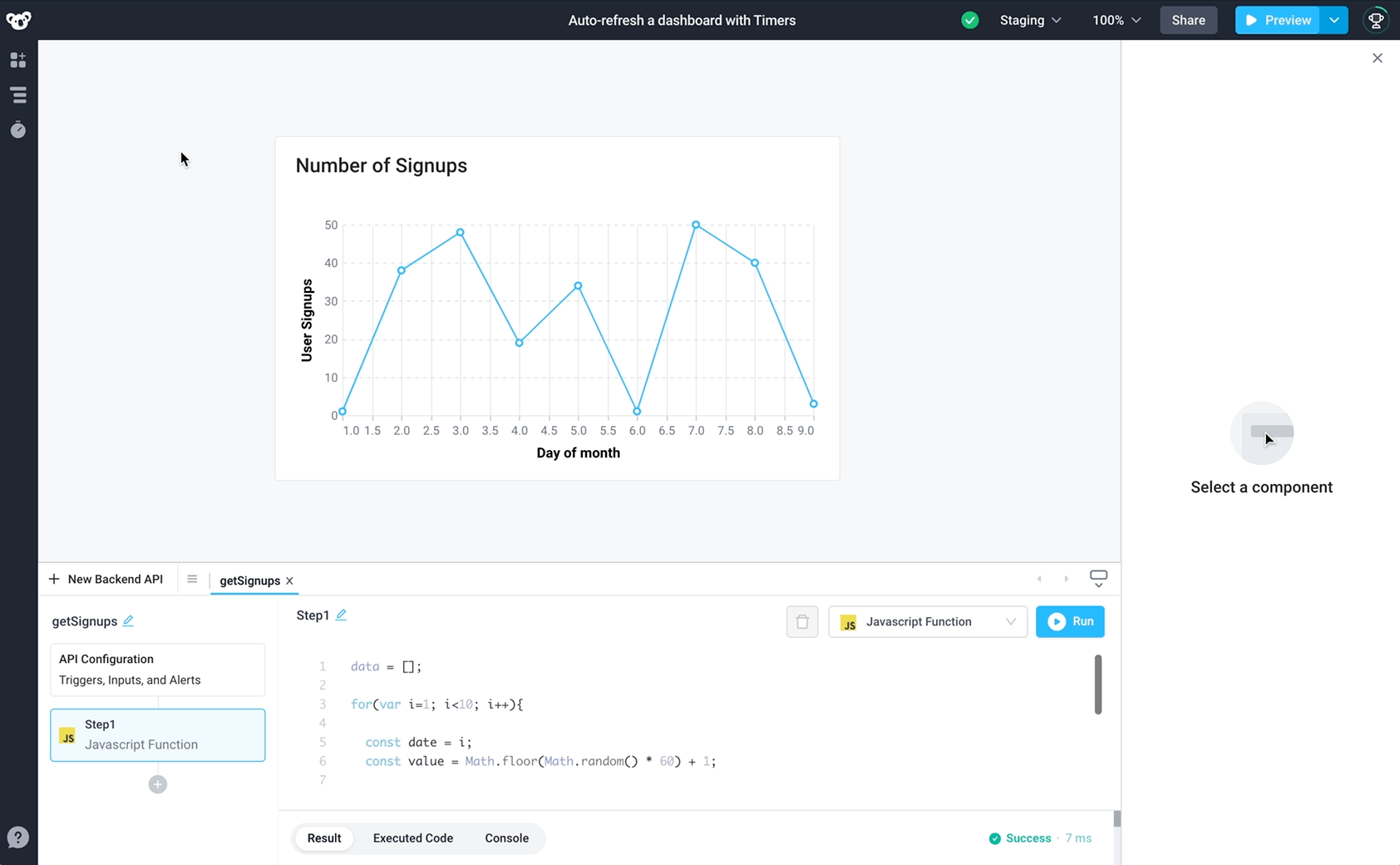 Timers collect new data and present them back to charts and tables in dashboards