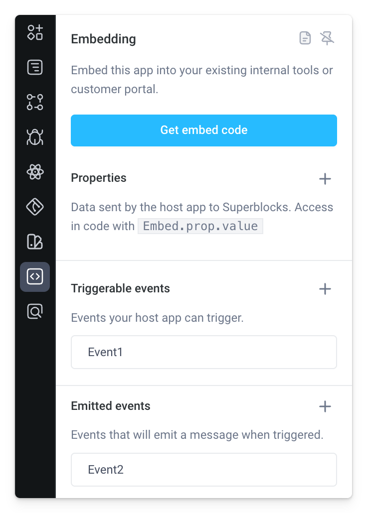 Use events with embedded apps