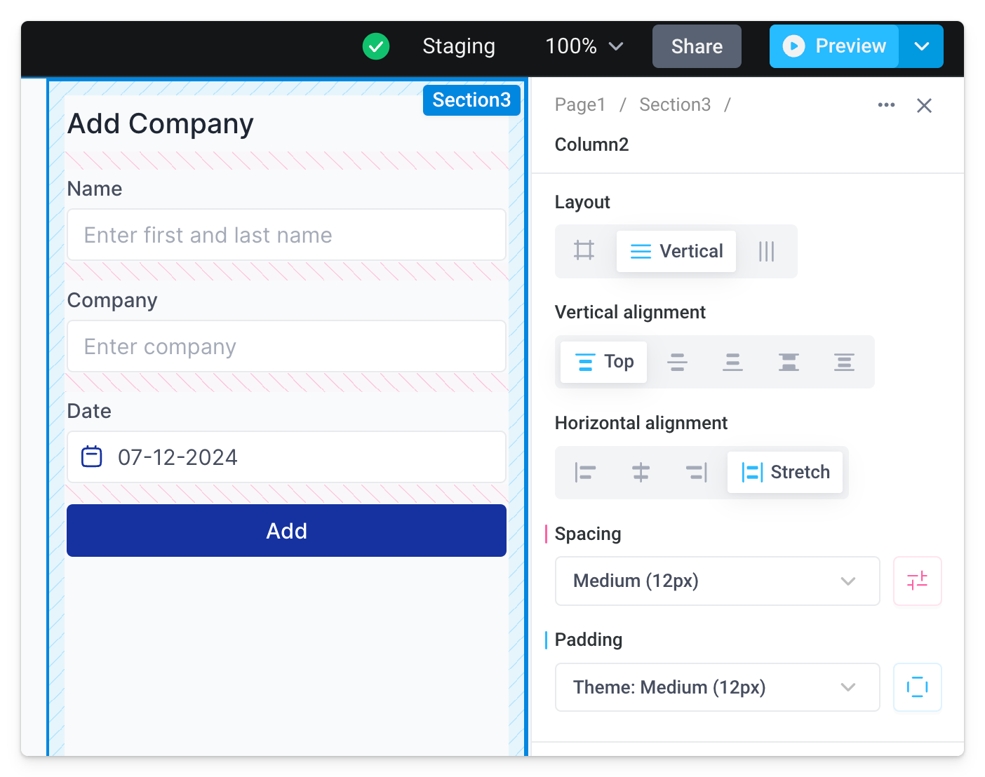 Use columns to divide your application