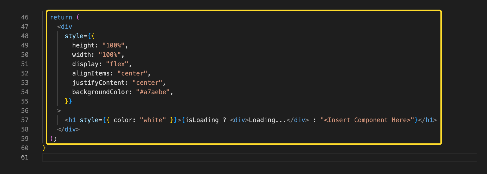 The auto-generated JSX code will be replaced by the JSX from MaterialUI component.