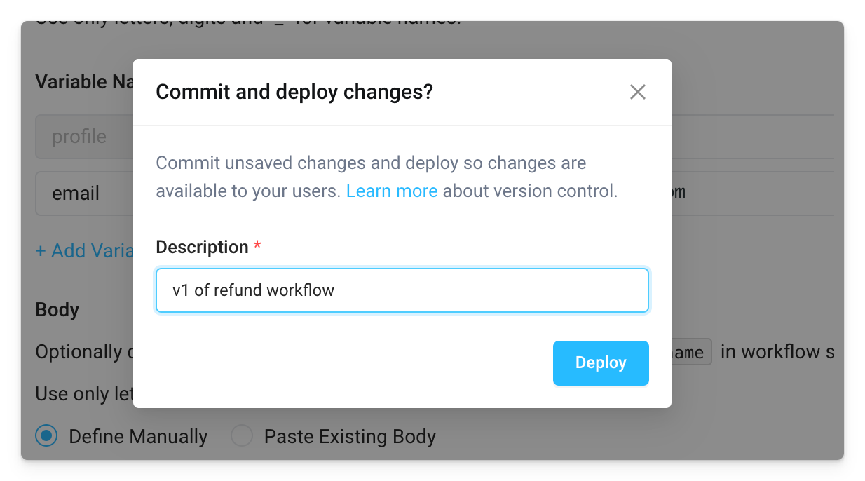Commit and deploy changes to workflow