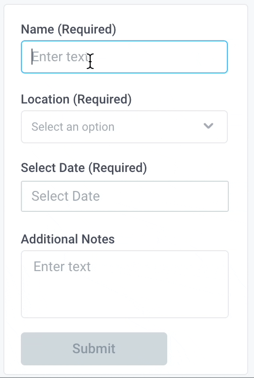 Example of button enabling when form is filled out
