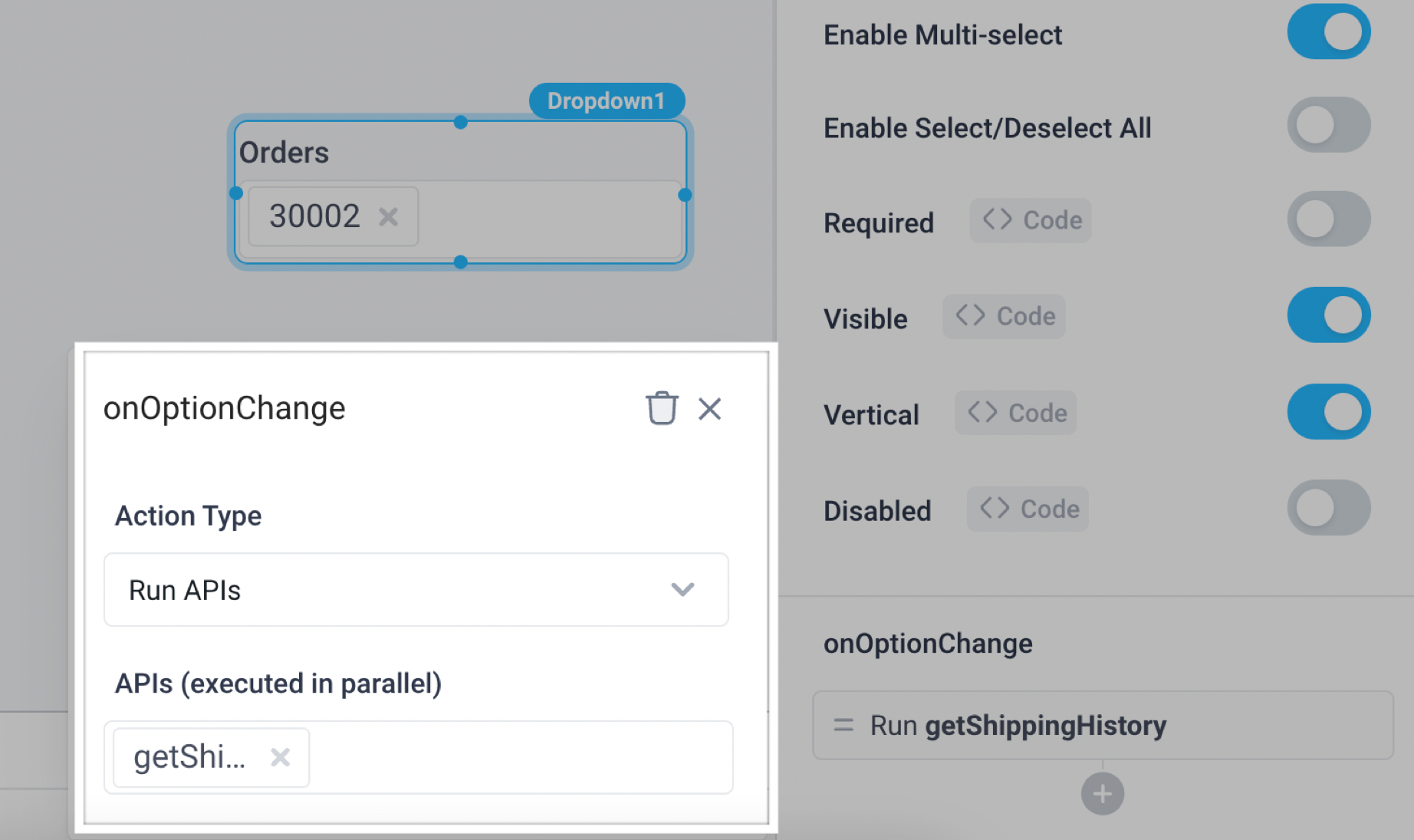 Configure the onOptionChange trigger