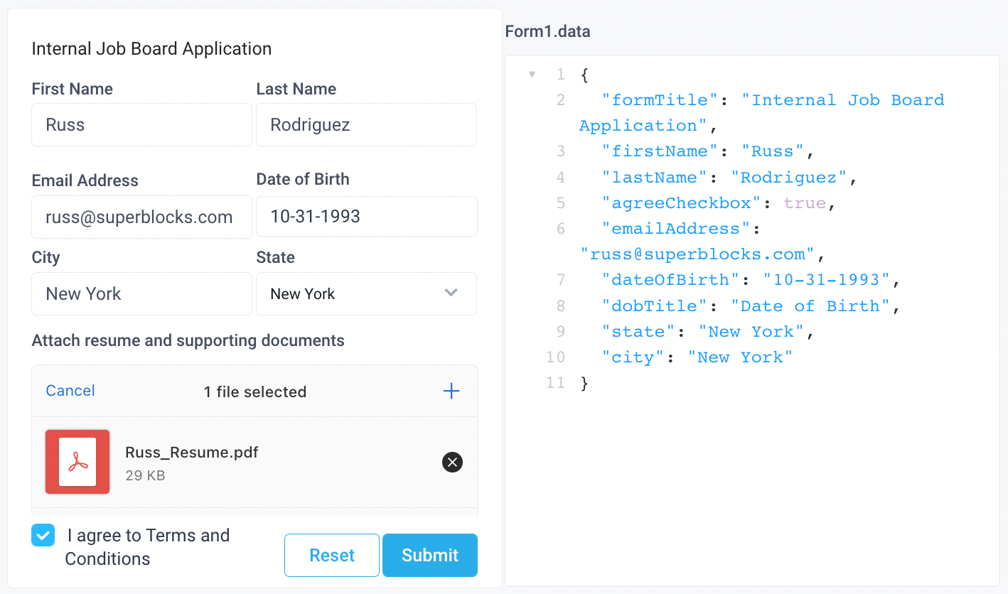 Data object for a Form component