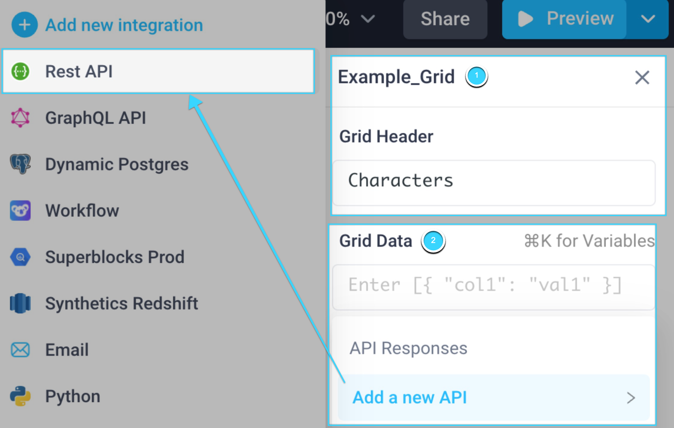 Add a new API from the grid data