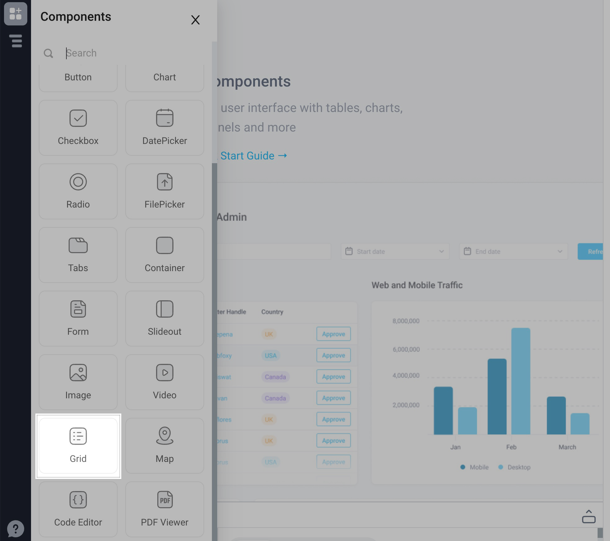 Drag a grid from the components panel