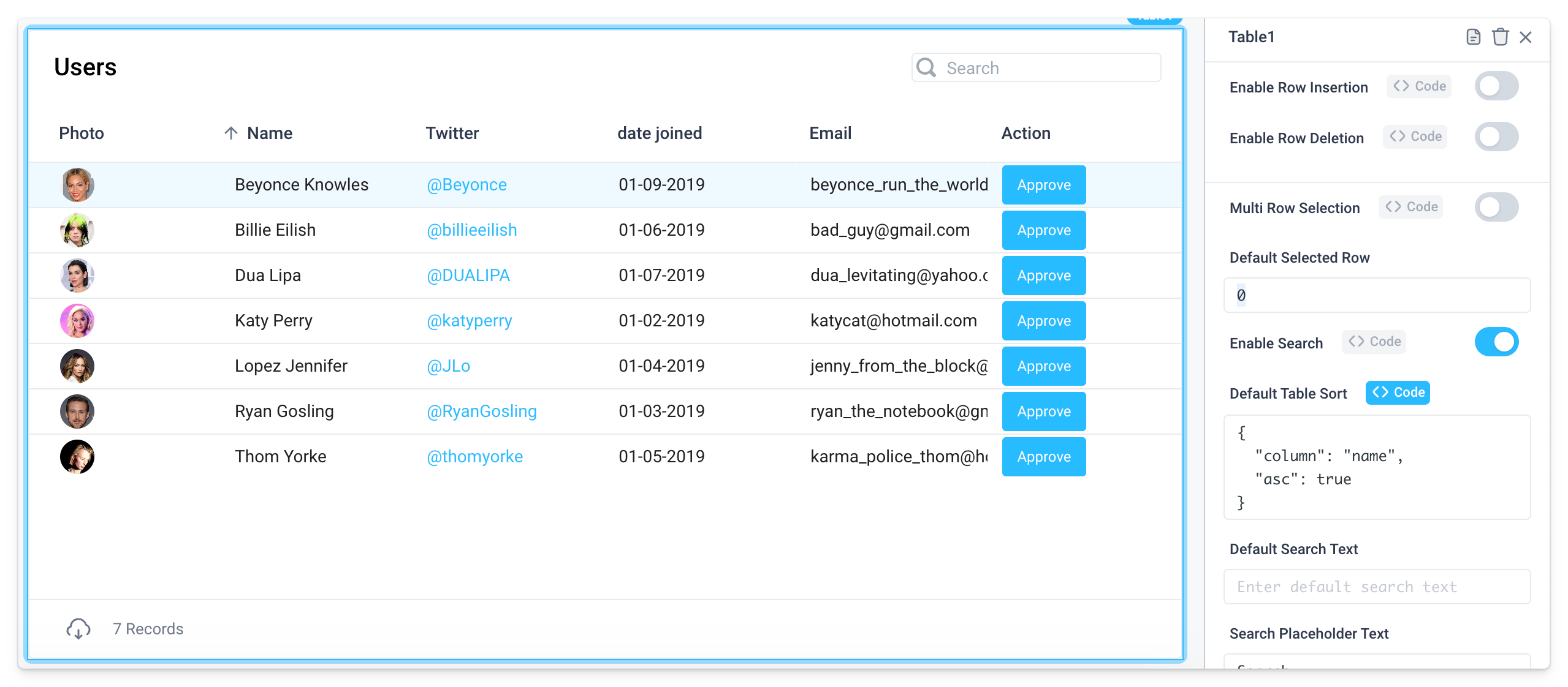 Setting the default table sort via code