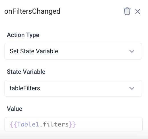 Create a state variable to save the table filters