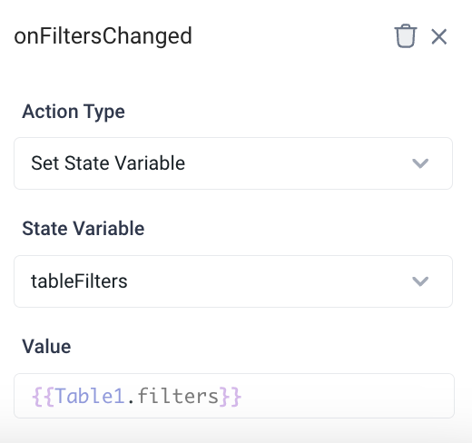 Create a frontend variable to save the table filters