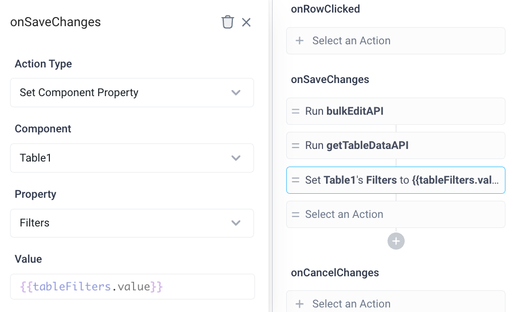 Create a frontend variable to save the table filters